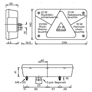 Multipoint 5 LED rechts Schluss-Brems-Blink RFS KZL, Bajonettanschluss
